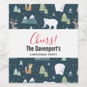 かわいいクリスマス冬の動物のパタ素朴ーン ワインラベル (シングルラベル)