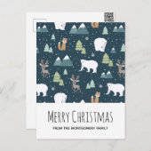 かわいいクリスマス冬の動物柄 シーズンポストカード (正面/裏面)