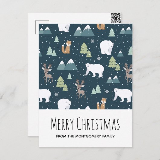 かわいいクリスマス冬の動物柄 シーズンポストカード (正面/裏面)