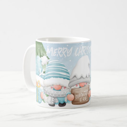 かわいいクリスマス冬の小妖精や小人と雪だるまアート コーヒーマグカップ (正面左)