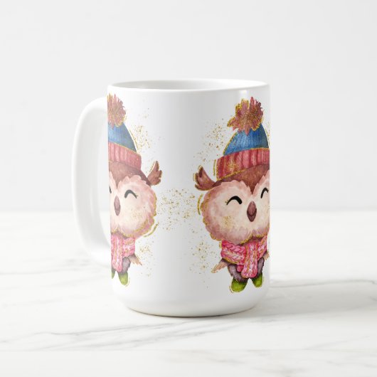 かわいいクリスマス冬フクロウ コーヒーマグカップ (正面左)