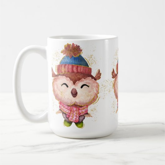 かわいいクリスマス冬フクロウ コーヒーマグカップ (左)