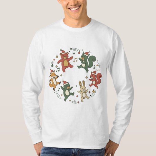 かわいいクリスマス動物のダンス Tシャツ (正面)