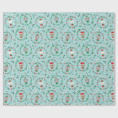 かわいいクリスマス動物のリースブルー ラッピングペーパー (フラット)