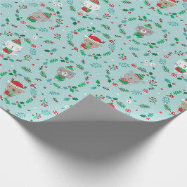 かわいいクリスマス動物のリースブルー ラッピングペーパー