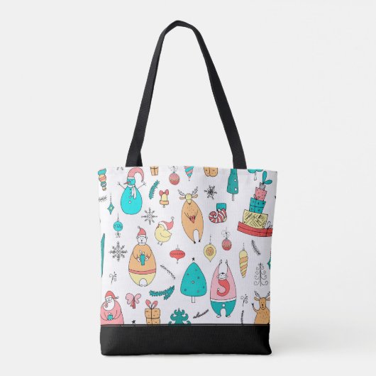 かわいいクリスマス動物の継ぎ目なしパターン トートバッグ (裏面)