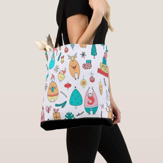 かわいいクリスマス動物の継ぎ目なしパターン トートバッグ (クローズアップ)