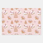 かわいいクリスマス動物ラッピングシートセット3 ラッピングペーパーシート (正面)