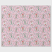 かわいいクリスマス動物リースピンク ラッピングペーパー (フラット)