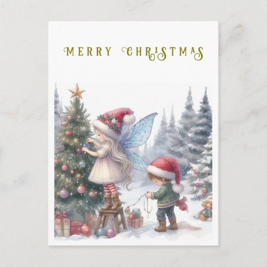かわいいクリスマス妖精の休日はがき シーズンポストカード (正面)