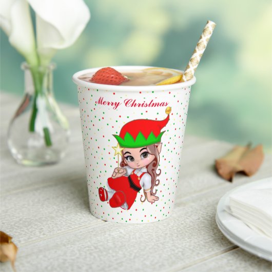 かわいいクリスマス妖精エルフと紙吹雪の紙コップ 紙コップ (インサイチュ)