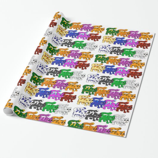 かわいいクリスマス子猫パターン行 ラッピングペーパー (アンロールド)