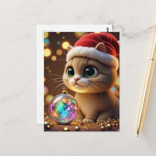 かわいいクリスマス子猫 ポストカード (正面/裏面インサイチュ)