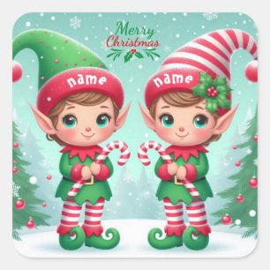 かわいいクリスマス小人 スクエアシール
