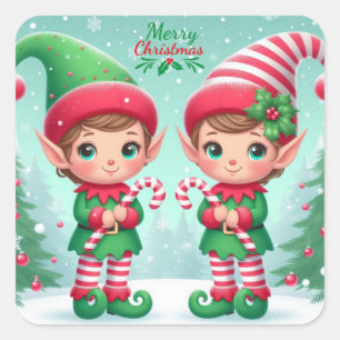 かわいいクリスマス小人 スクエアシール