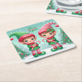 かわいいクリスマス小人 スクエアペーパーコースター (アングル)