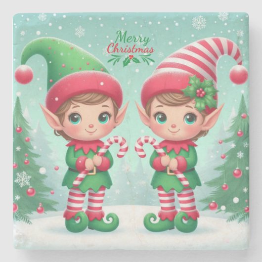 かわいいクリスマス小人 ストーンコースター (正面)