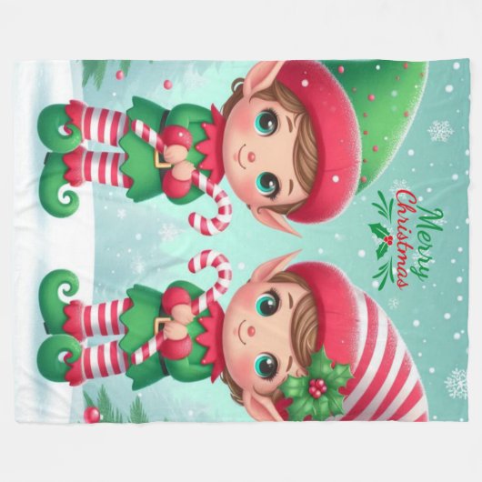 かわいいクリスマス小人 フリースブランケット (正面(横))