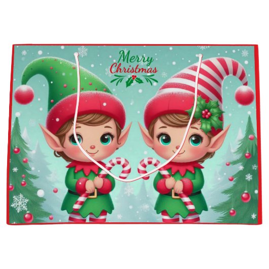 かわいいクリスマス小人 ラージペーパーバッグ (正面)