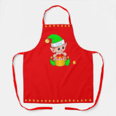 かわいいクリスマス小妖精や小人とゴールデン紙吹雪オンレッド エプロン (正面)