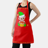 かわいいクリスマス小妖精や小人とゴールデン紙吹雪オンレッド エプロン (インサイチュ)