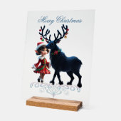 かわいいクリスマス小妖精や小人とダークトナカイ。 アクリルサイン (傾斜)