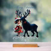 かわいいクリスマス小妖精や小人とダークトナカイ。 アクリルサイン (ニュートラル)