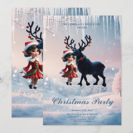 かわいいクリスマス小妖精や小人とダークトナカイ。 招待状