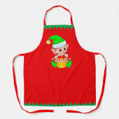 かわいいクリスマス小妖精や小人と赤ストライプの緑の エプロン (正面)