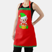 かわいいクリスマス小妖精や小人と赤ストライプの緑の エプロン (インサイチュ)