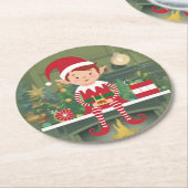 かわいいクリスマス小妖精や小人オンシェルフ紙コースター ラウンドペーパーコースター (アングル)