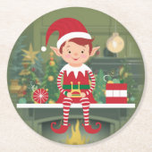 かわいいクリスマス小妖精や小人オンシェルフ紙コースター ラウンドペーパーコースター (正面)