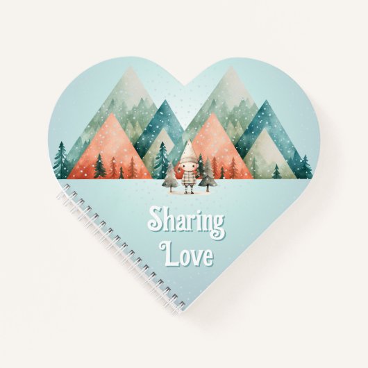 かわいいクリスマス小妖精や小人ハート形のノート ノートブック (正面)