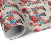 かわいいクリスマス小妖精や小人フェスティバルレターE ラッピングペーパー (ロールコーナー)