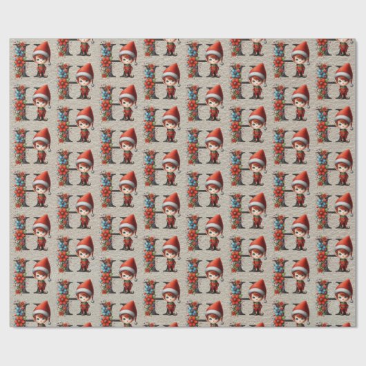 かわいいクリスマス小妖精や小人フェスティバルレターH ラッピングペーパー (フラット)