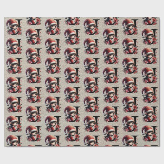 かわいいクリスマス小妖精や小人フェスティバルレターJ ラッピングペーパー (フラット)