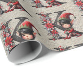 かわいいクリスマス小妖精や小人フェスティバルレターK ラッピングペーパー (ロールコーナー)