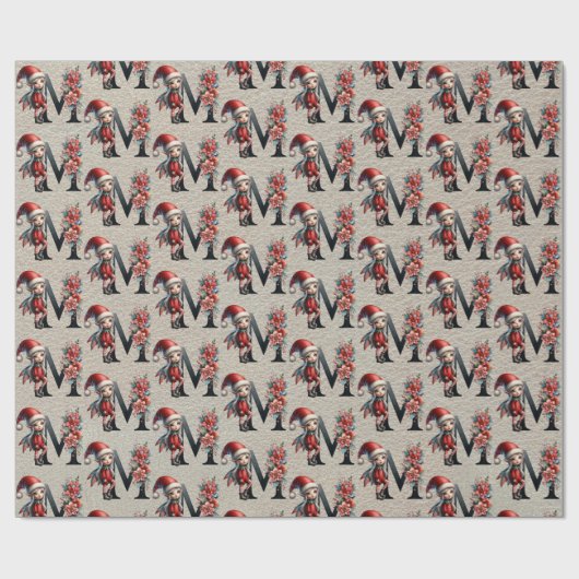 かわいいクリスマス小妖精や小人フェスティバルレターM ラッピングペーパー (フラット)