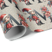 かわいいクリスマス小妖精や小人フェスティバルレターM ラッピングペーパー (ロールコーナー)