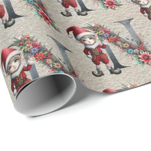 かわいいクリスマス小妖精や小人フェスティバルレターN ラッピングペーパー (ロールコーナー)