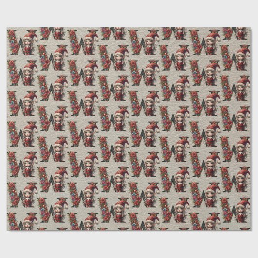 かわいいクリスマス小妖精や小人フェスティバルレターW ラッピングペーパー (フラット)