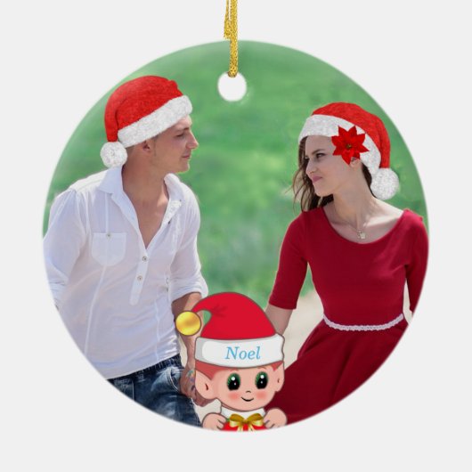 かわいいクリスマス小妖精や小人&カスタム写真 セラミックオーナメント (裏面)