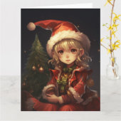 かわいいクリスマス小妖精や小人 カード (黄色い花)