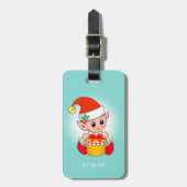かわいいクリスマス小妖精や小人&ギフトボックスオンティール(緑がかった色) ラゲッジタグ (正面縦)