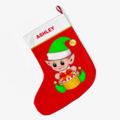 かわいいクリスマス小妖精や小人&ギフトボックス赤 ラージクリスマスストッキング (裏面 (吊り時))