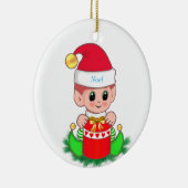 かわいいクリスマス小妖精や小人&ギフトボックス セラミックオーナメント (右)