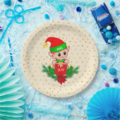 かわいいクリスマス小妖精や小人&ゴールデンスターズオンライトベージュ ペーパープレート (パーティー)