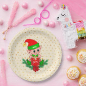かわいいクリスマス小妖精や小人&ゴールデンスターズオンライトベージュ ペーパープレート (パーティー)