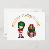 かわいいクリスマス小妖精や小人 シーズンポストカード (正面/裏面)