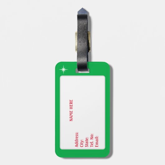 かわいいクリスマス小妖精や小人&スターオングリーン ラゲッジタグ (裏面縦)